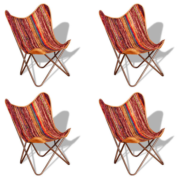 vidaXL Chaises papillon lot de 4 multicolore tissu chindi