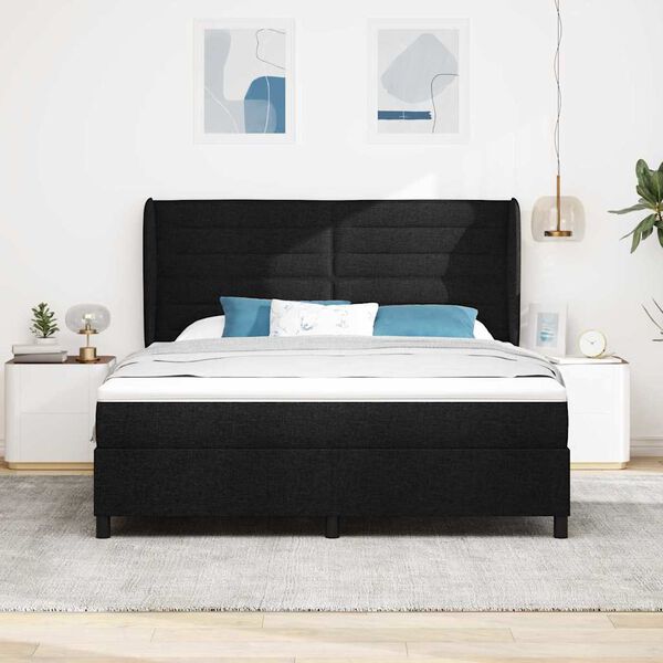 vidaXL Lit &agrave; ressorts avec matelas Noir 180 x 200 cm tissu