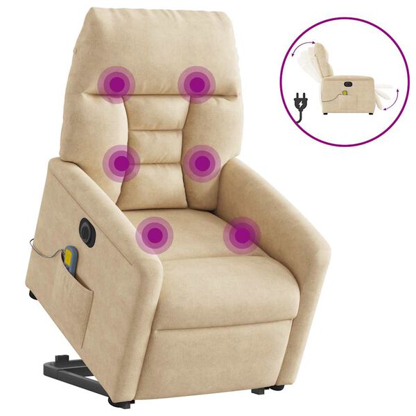vidaXL Fauteuil inclinable de massage &eacute;lectrique cr&egrave;me