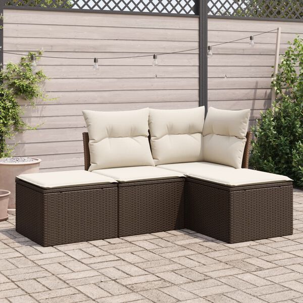vidaXL Salon de jardin 4 pcs avec coussins marron r&eacute;sine tress&eacute;e