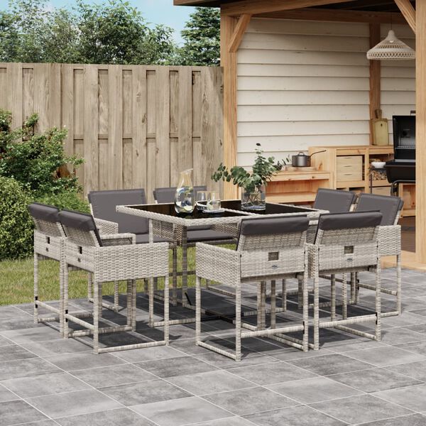 vidaXL Ensemble &agrave; manger de jardin et coussins 9 pcs gris clair rotin