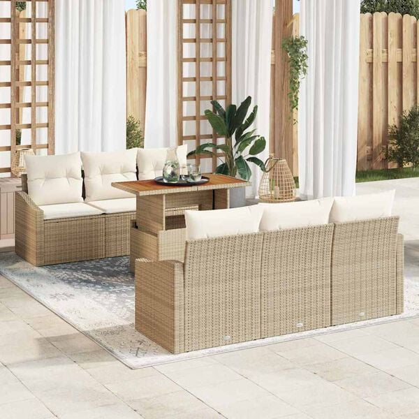 vidaXL Ensemble de canap&eacute; de jardin 7 pcs Beige Poly rotin