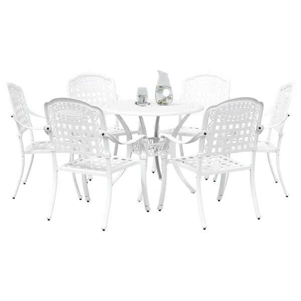 vidaXL Ensemble de salle &agrave; manger pour jardin 7 pcs Blanc Aluminium
