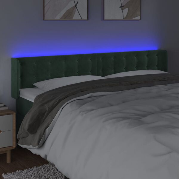 vidaXL T&ecirc;te de lit &agrave; LED Vert fonc&eacute; 163x16x78/88 cm Velours