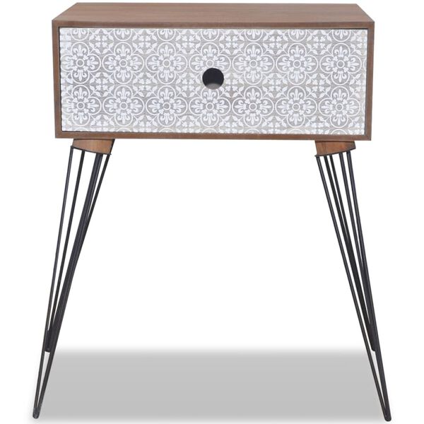 vidaXL Table de chevet avec 1 tiroir rectangulaire Marron