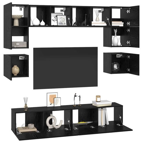 vidaXL Ensemble meuble TV 8 pcs Ch&ecirc;ne noir Bois d'ing&eacute;nierie