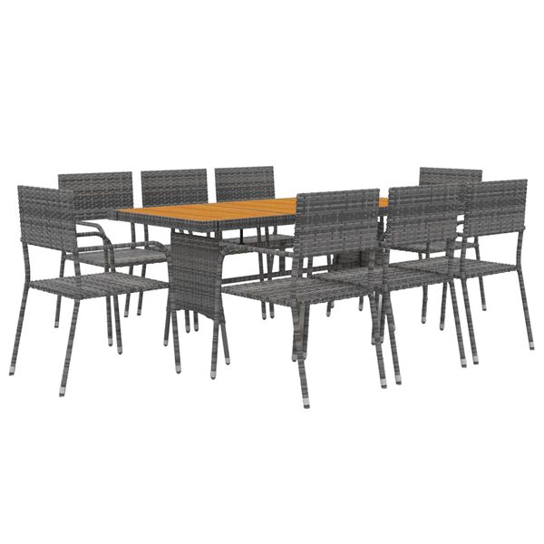 vidaXL Mobilier à dîner d'extérieur 9 pcs Résine tressée Gris