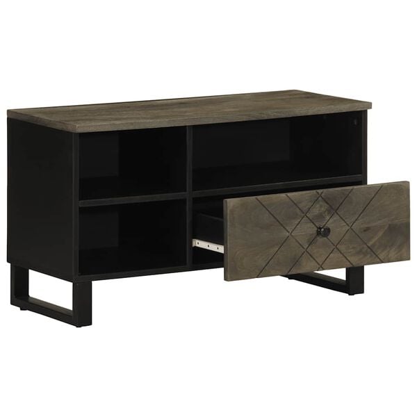 vidaXL Meuble TV noir 80x33x46 cm bois massif de manguier
