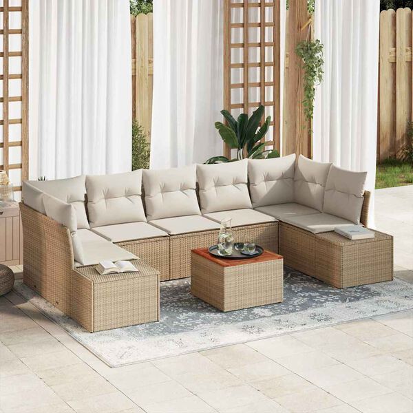 vidaXL Ensemble de canap&eacute; de jardin avec coussin 8 pcs Beige polyrotin