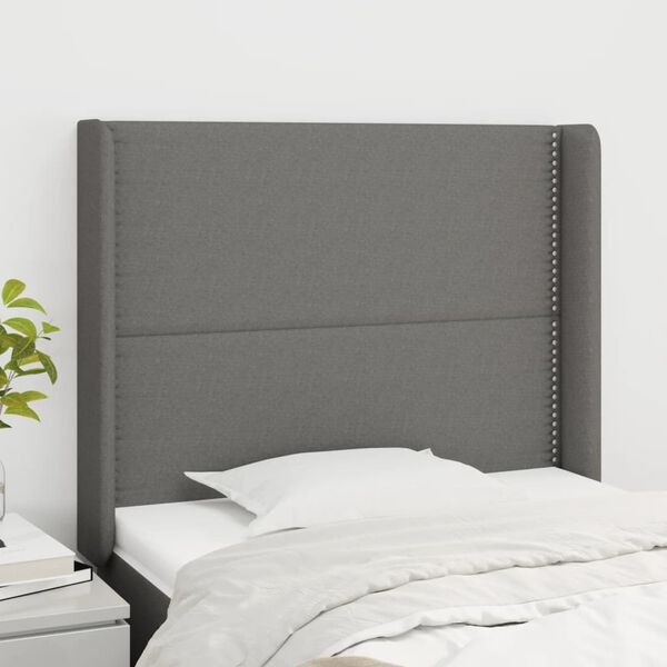 vidaXL T&ecirc;te de lit avec oreilles Gris fonc&eacute; 83x16x118/128 cm Tissu