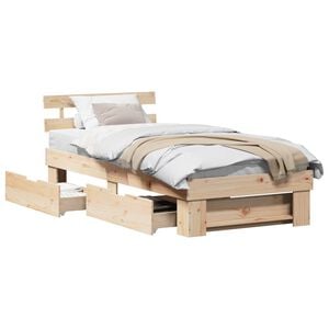 vidaXL Cadre de lit avec t&ecirc;te de lit Naturel 100 x 200 cm Pin massif