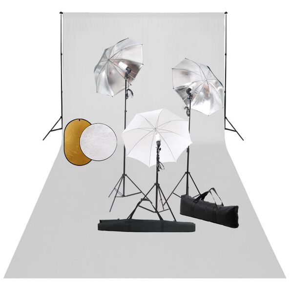 vidaXL Kit de studio photo avec lampes toile de fond et r&eacute;flecteur