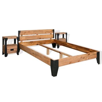 vidaXL Cadre de lit avec 2 tables de chevet bois d'acacia massif acier
