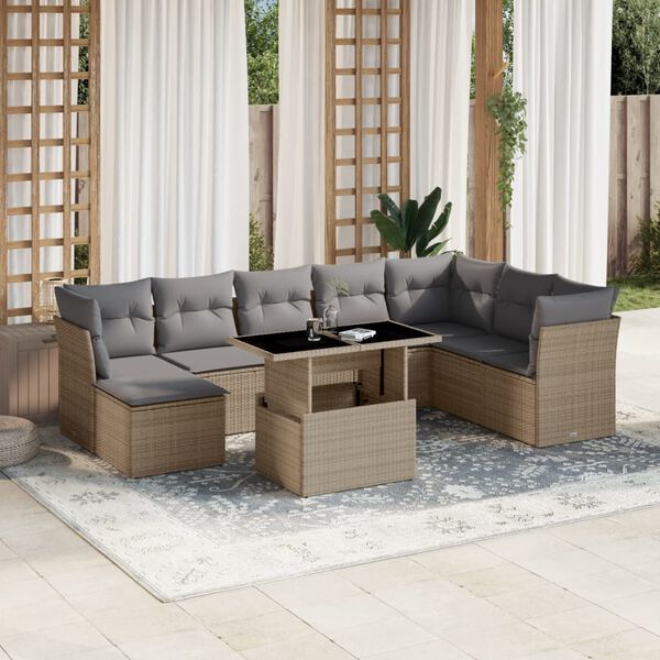 vidaXL Salon de jardin avec coussins 9 pcs beige r&eacute;sine tress&eacute;e