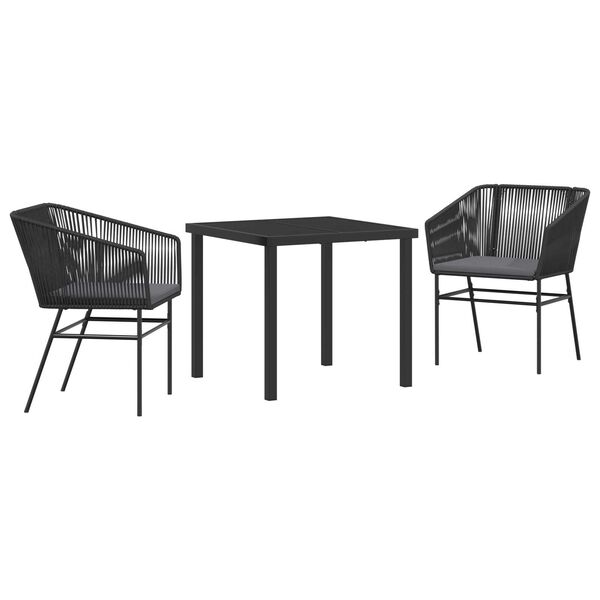 vidaXL Ensemble de salle &agrave; manger pour jardin avec coussin 3 pcs Noir