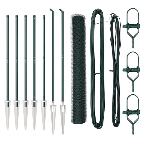 vidaXL Poteau de cl&ocirc;ture. Vert 10 x 1 m (maille de 13 mm) Acier et PVC