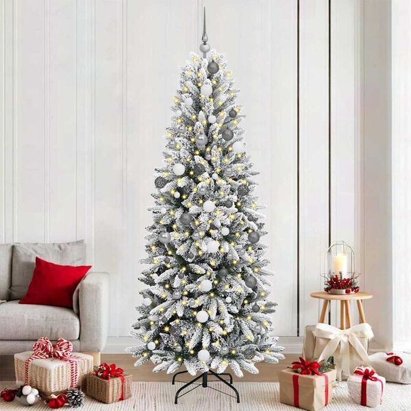 vidaXL Sapin de Noël artificiel avec 300 LED avec support Blanc 210 cm