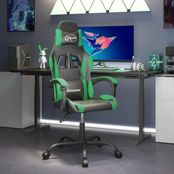 vidaXL Chaise de jeu Noir et vert Similicuir