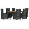 vidaXL Ensemble &agrave; manger de jardin coussins 7pcs Noir R&eacute;sine tress&eacute;e