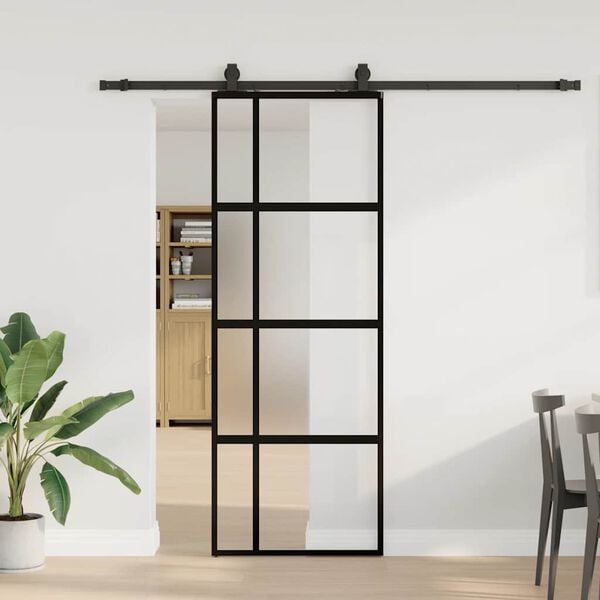 vidaXL Porte coulissante kit quincaillerie noir 76x205 cm verre tremp&eacute;