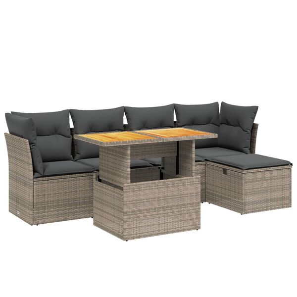 vidaXL Salon de jardin 6 pcs avec coussins gris r&eacute;sine tress&eacute;e