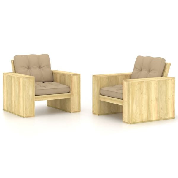 vidaXL Chaises de jardin lot de 2 avec coussins beige Pin impr&eacute;gn&eacute;