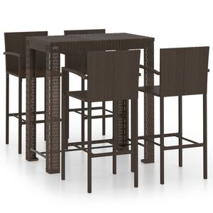 vidaXL Ensemble de bar d'extérieur 5 pcs accoudoir Poly rotin Marron
