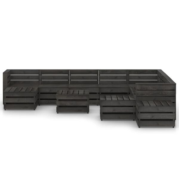 vidaXL Salon de jardin 12 pcs Bois de pin impr&eacute;gn&eacute; de gris