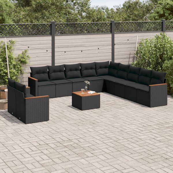 vidaXL Salon de jardin 12 pcs avec coussins noir r&eacute;sine tress&eacute;e