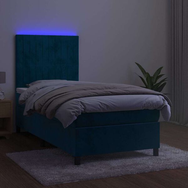 vidaXL Sommier &agrave; lattes de lit matelas LED Bleu fonc&eacute; 90x200cm Velours