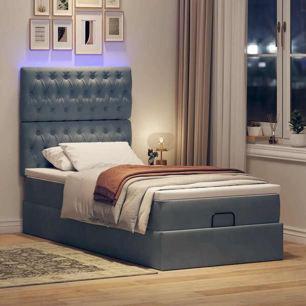 vidaXL Cadre de lit ottoman avec matelas gris foncé 100x200 cm velours