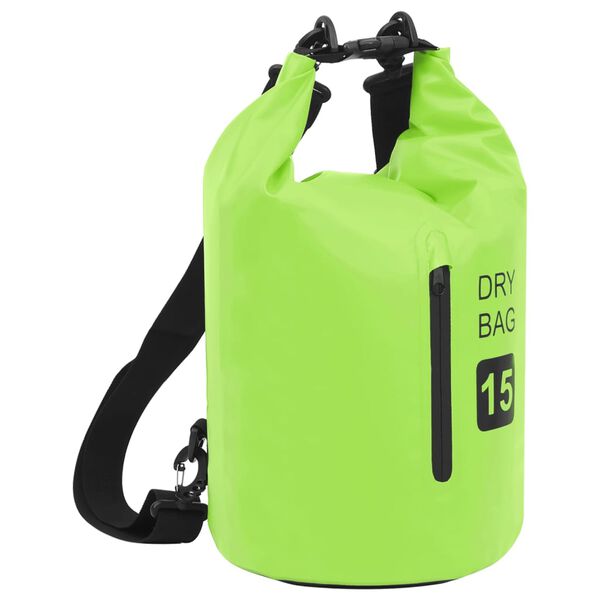 vidaXL Sac sec avec fermeture éclair Vert 15 L PVC