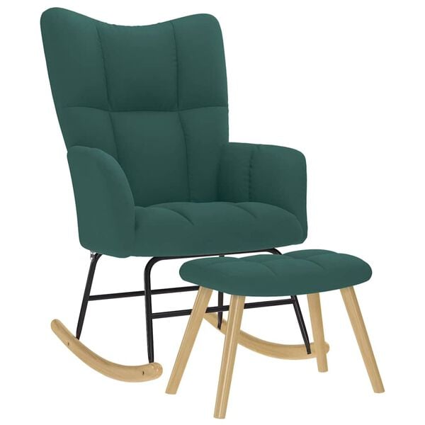 vidaXL Chaise à bascule avec repose-pied Vert foncé Tissu