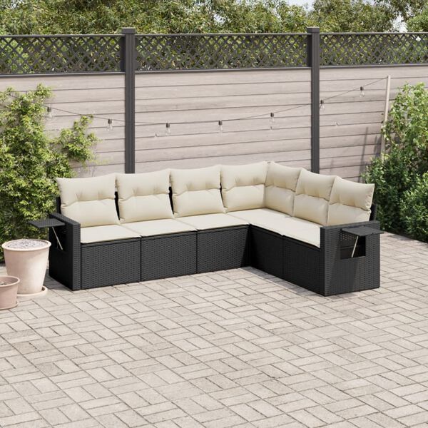 vidaXL Salon de jardin 6 pcs avec coussins noir r&eacute;sine tress&eacute;e