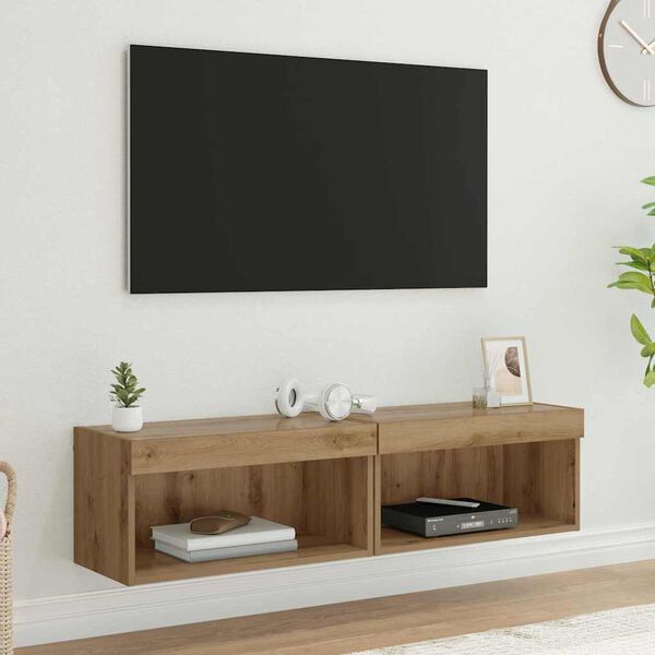 vidaXL Ensemble meuble TV avec LED Ch&ecirc;ne artisanal Bois d'ing&eacute;nierie