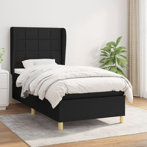 vidaXL Sommier &agrave; lattes de lit avec matelas Noir 90x190 cm Tissu