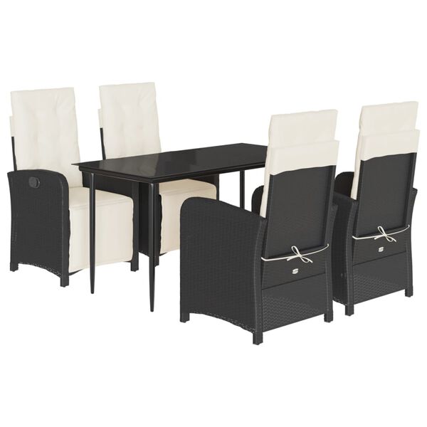 vidaXL Ensemble &agrave; manger de jardin coussins 5pcs Noir R&eacute;sine tress&eacute;e