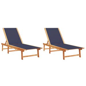 vidaXL Chaises longues lot de 2 bleu bois d'acacia solide et textil&egrave;ne