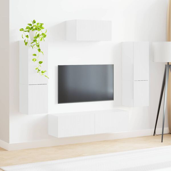vidaXL Ensemble meuble TV 4 pcs Blanc brillant Bois d'ing&eacute;nierie