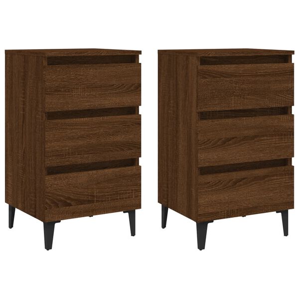 vidaXL Tables de chevet pieds en métal 2 pcs Chêne marron 40x35x69 cm