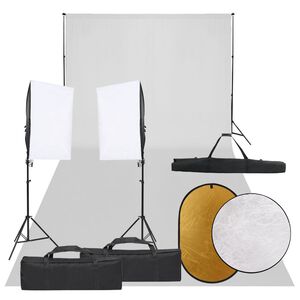 vidaXL Kit de studio photo avec éclairage toile de fond et réflecteur
