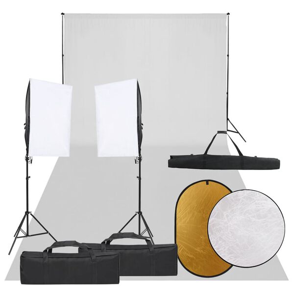 vidaXL Kit de studio photo avec éclairage toile de fond et réflecteur