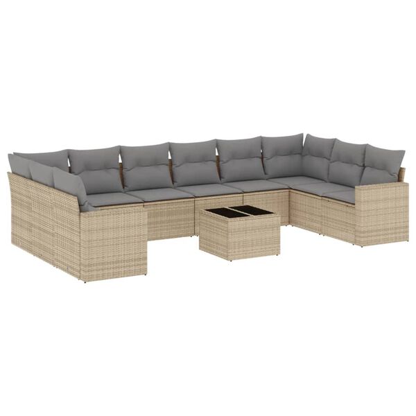 vidaXL Salon de jardin 11 pcs avec coussins beige r&eacute;sine tress&eacute;e