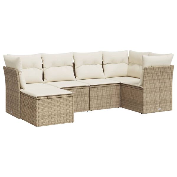vidaXL Salon de jardin avec coussins 6 pcs beige r&eacute;sine tress&eacute;e