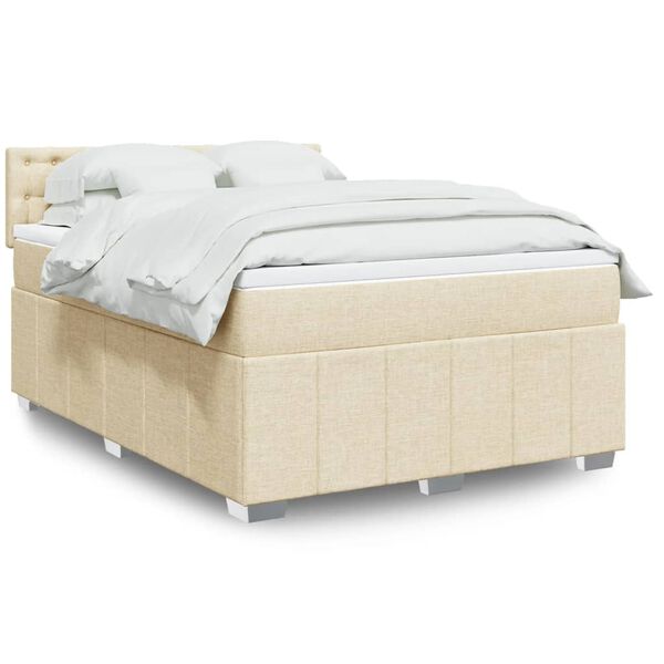 vidaXL Sommier &agrave; lattes de lit avec matelas Cr&egrave;me 140x200 cm Tissu