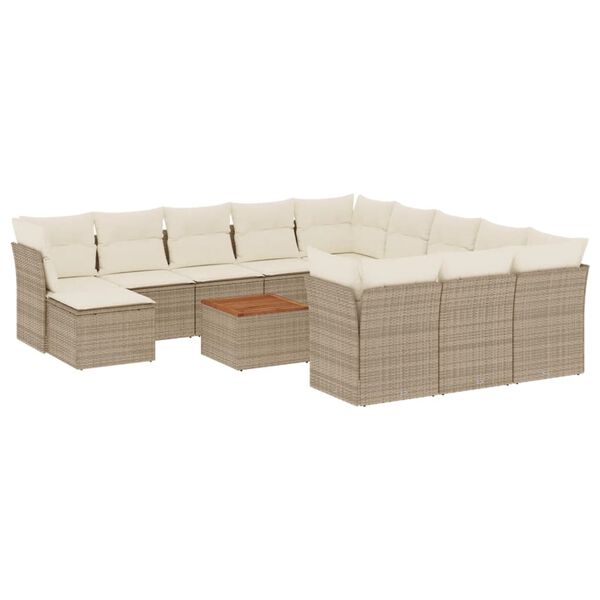 vidaXL Salon de jardin avec coussins 13 pcs beige r&eacute;sine tress&eacute;e