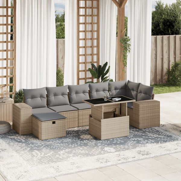 vidaXL Salon de jardin avec coussins 8 pcs beige r&eacute;sine tress&eacute;e