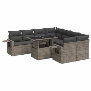 vidaXL Salon de jardin 9 pcs avec coussins gris r&eacute;sine tress&eacute;e