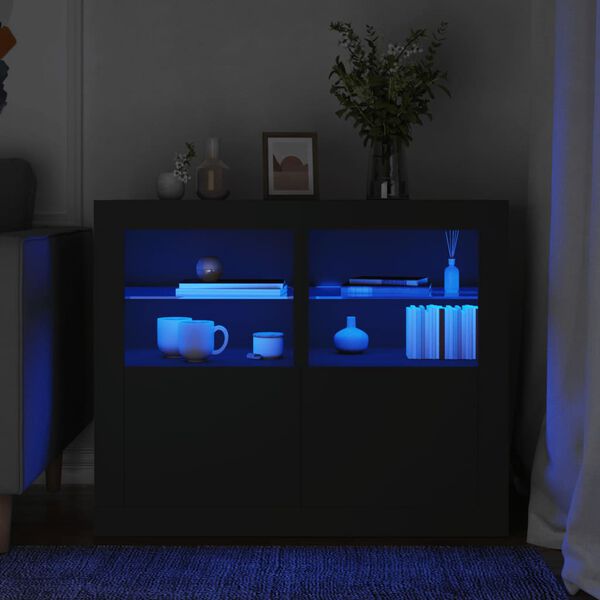 vidaXL Armoires latérales et lumières LED 2 pcs noir bois d'ingénierie