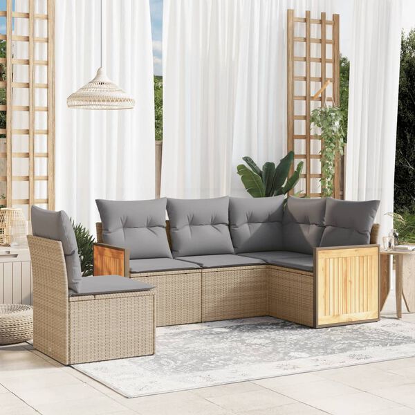 vidaXL Salon de jardin avec coussins 5 pcs beige r&eacute;sine tress&eacute;e